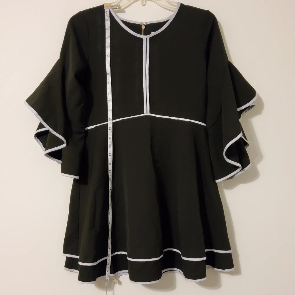 GB Girls Stretch Black/White Flared Sleeve Fit &Flare Dress Size 14 - Picture 2 of 11